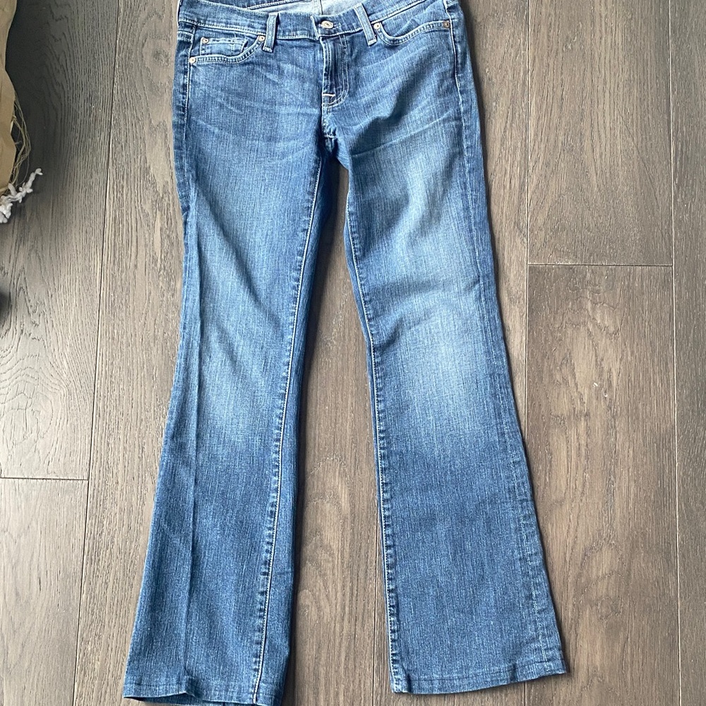 7 For All Mankind Women's Low Rise Light Blue Boot Cut Jeans